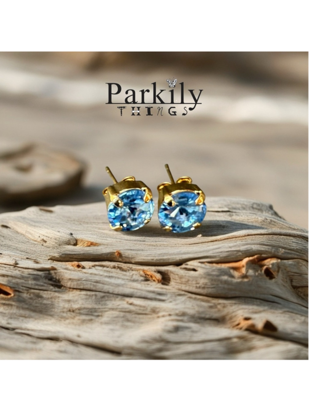 Handcrafted petite stud earrings with sparkly light sapphire Swarovski crystals